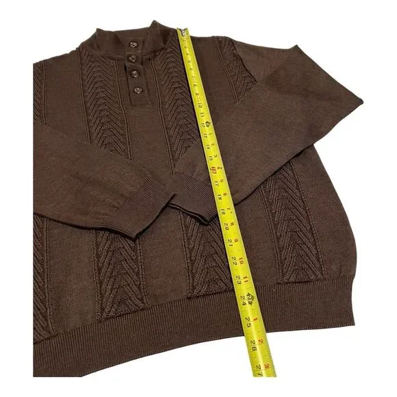 Tom James Men's CoffeeBrown Wool Blend Quarter Button Knit Sweater Sz S Made USA - Picture 7 of 13